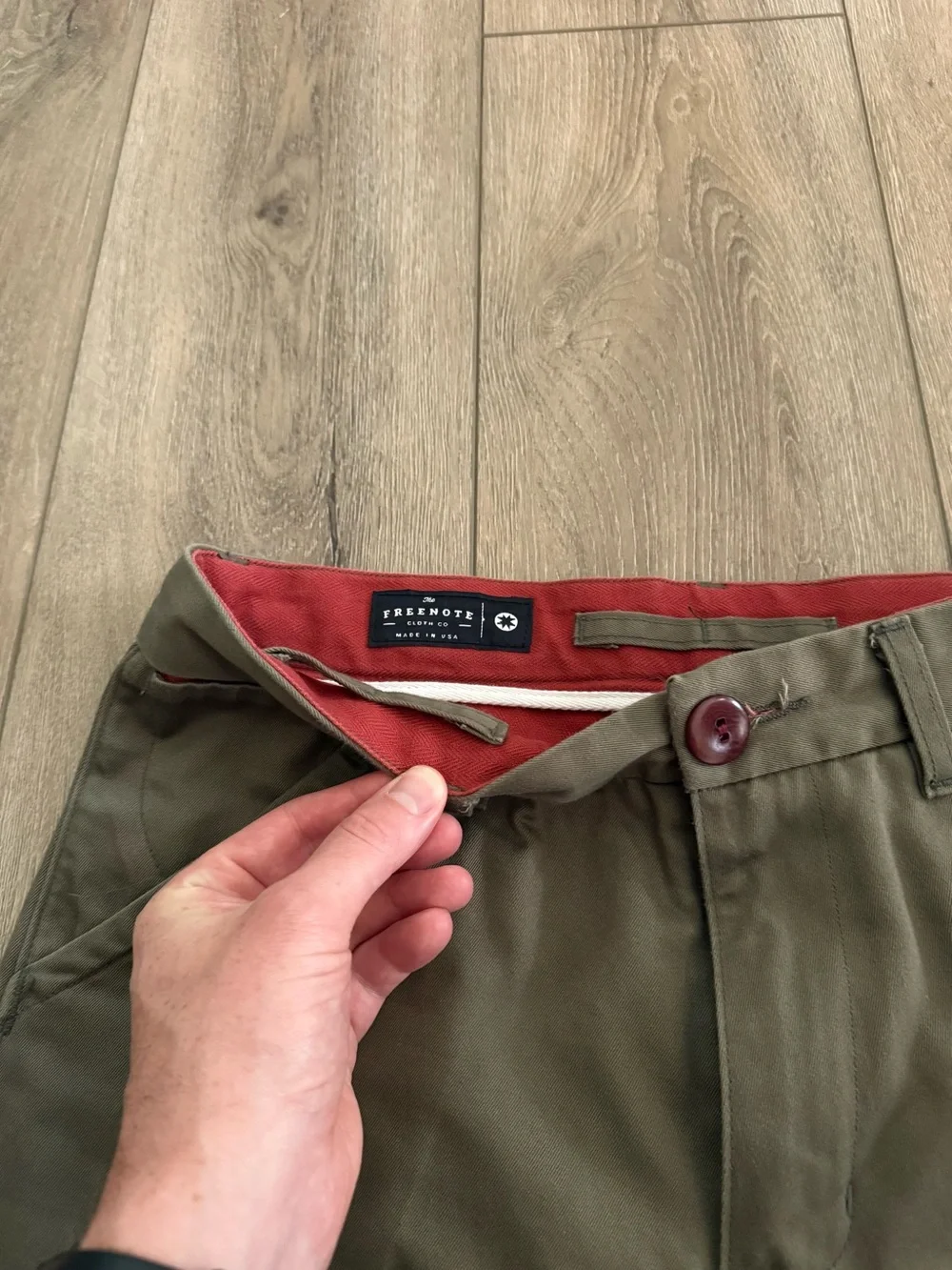 The Freenote Cloth Cotton Pants Men Size 32x31 Casual Chino Selvedge Olive Green